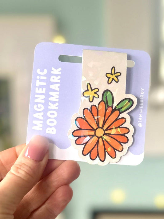 Orange Chrysanthemum Sparkly Magnetic Bookmark