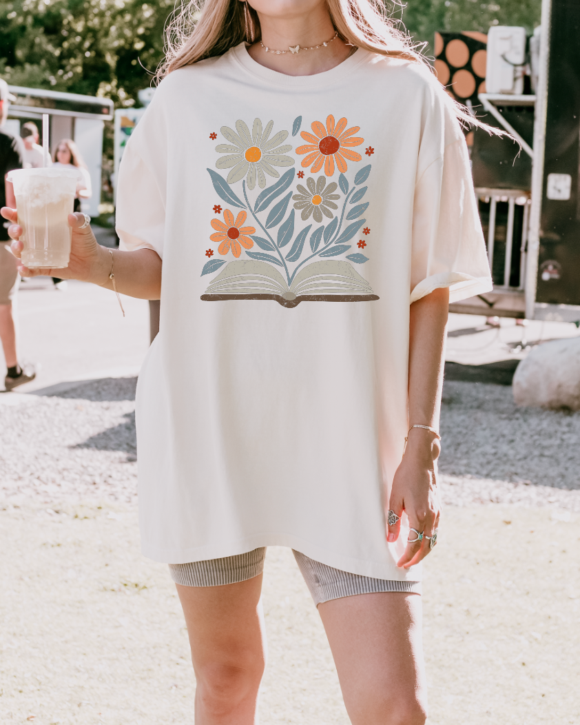 Boho Book + Flowers Shirt