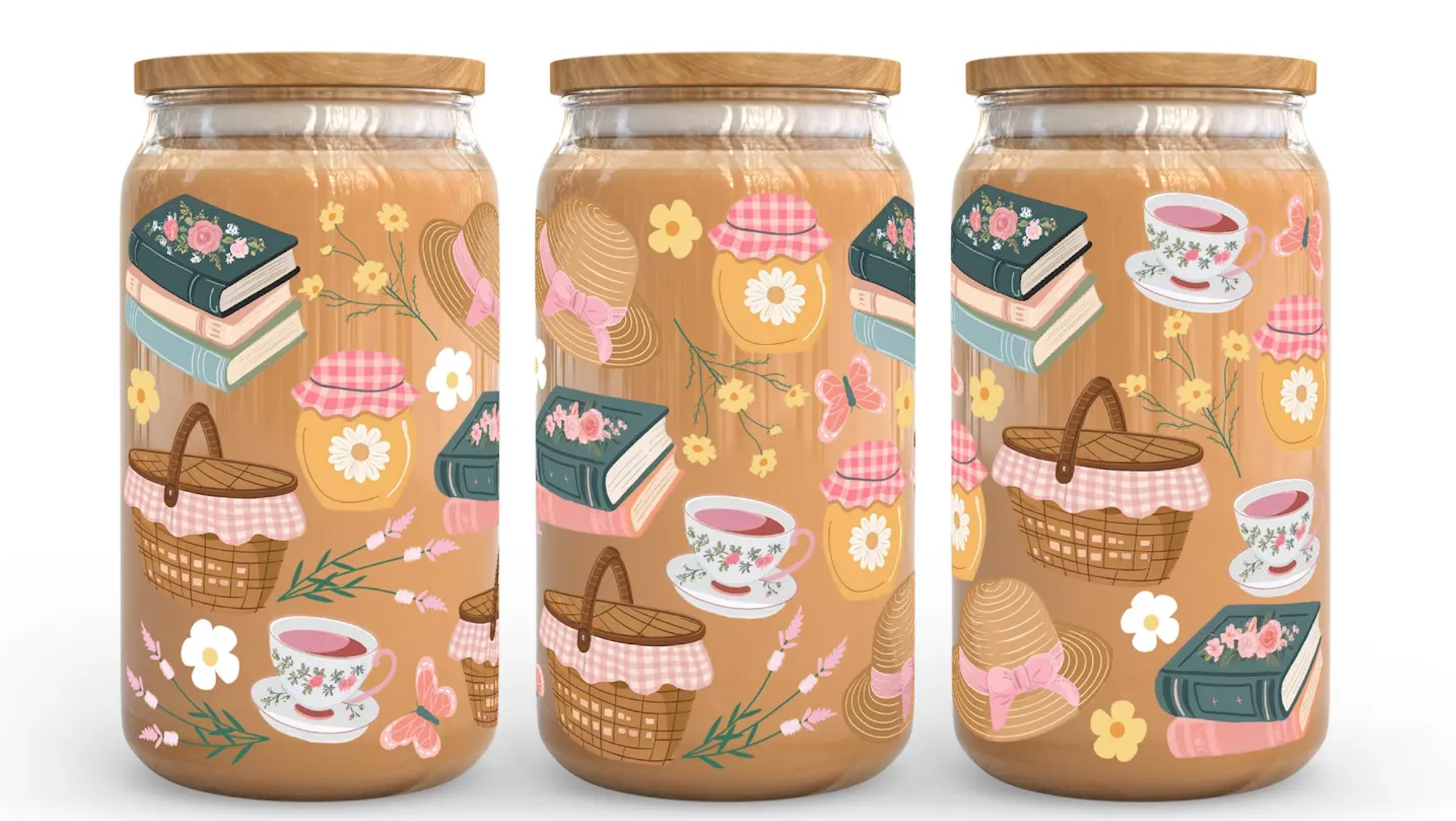 Bookish Cottagecore Beer Can Glass