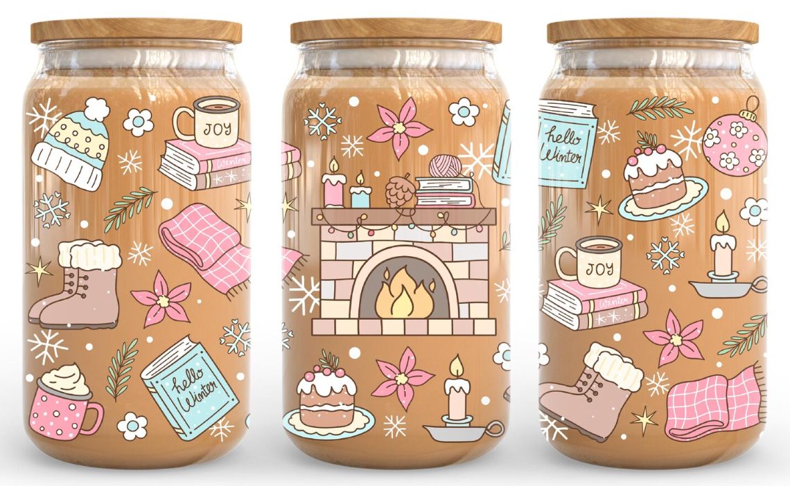 Cozy Fireplace Beer Can Glass