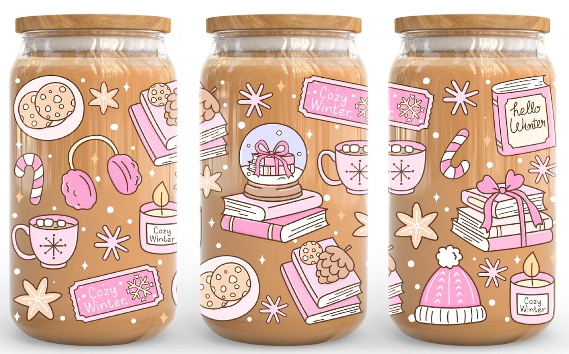 Pink Winter Beer Can Glass